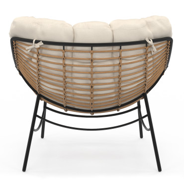 Fauteuil de jardin Lois rotin et coussin écru