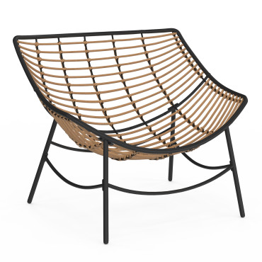 Fauteuil de jardin Lois rotin et coussin écru