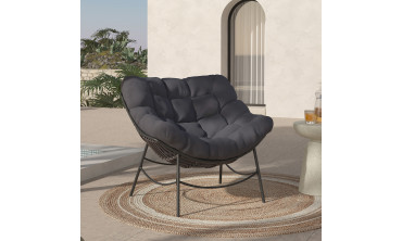 Fauteuil de jardin Lois rotin et coussin gris