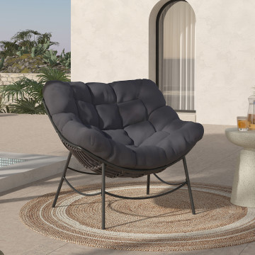 Fauteuil de jardin Lois rotin et coussin gris