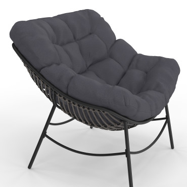 Fauteuil de jardin Lois rotin et coussin gris