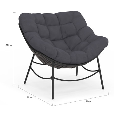 Fauteuil de jardin Lois rotin et coussin gris