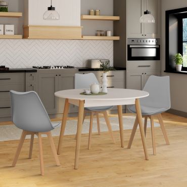 Table à manger ronde extensible Stacy bois et blanc Ø110-150cm