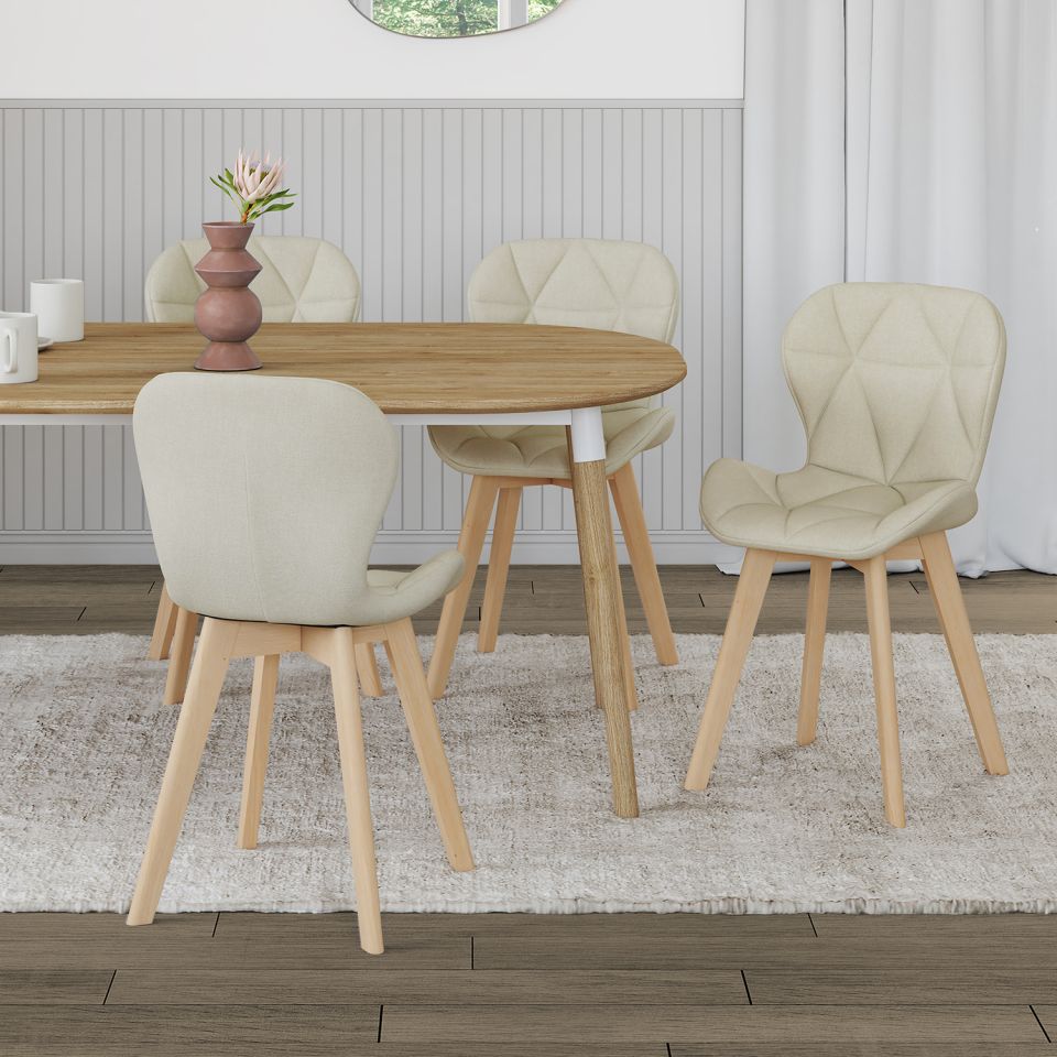 Chaises Gatsby en tissu beige et pieds bois - lot de 4