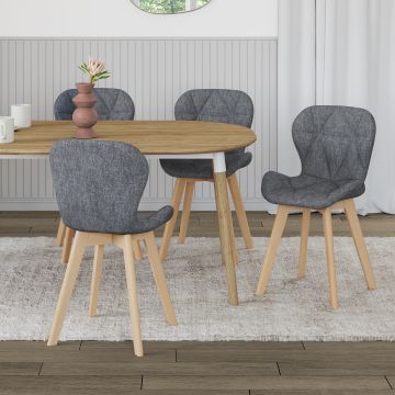 Chaises Gatsby en tissu gris et pieds bois - lot de 4