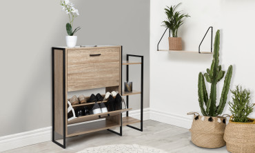 Meuble à chaussures industriel Alan 2 portes + étagère - 12 paires