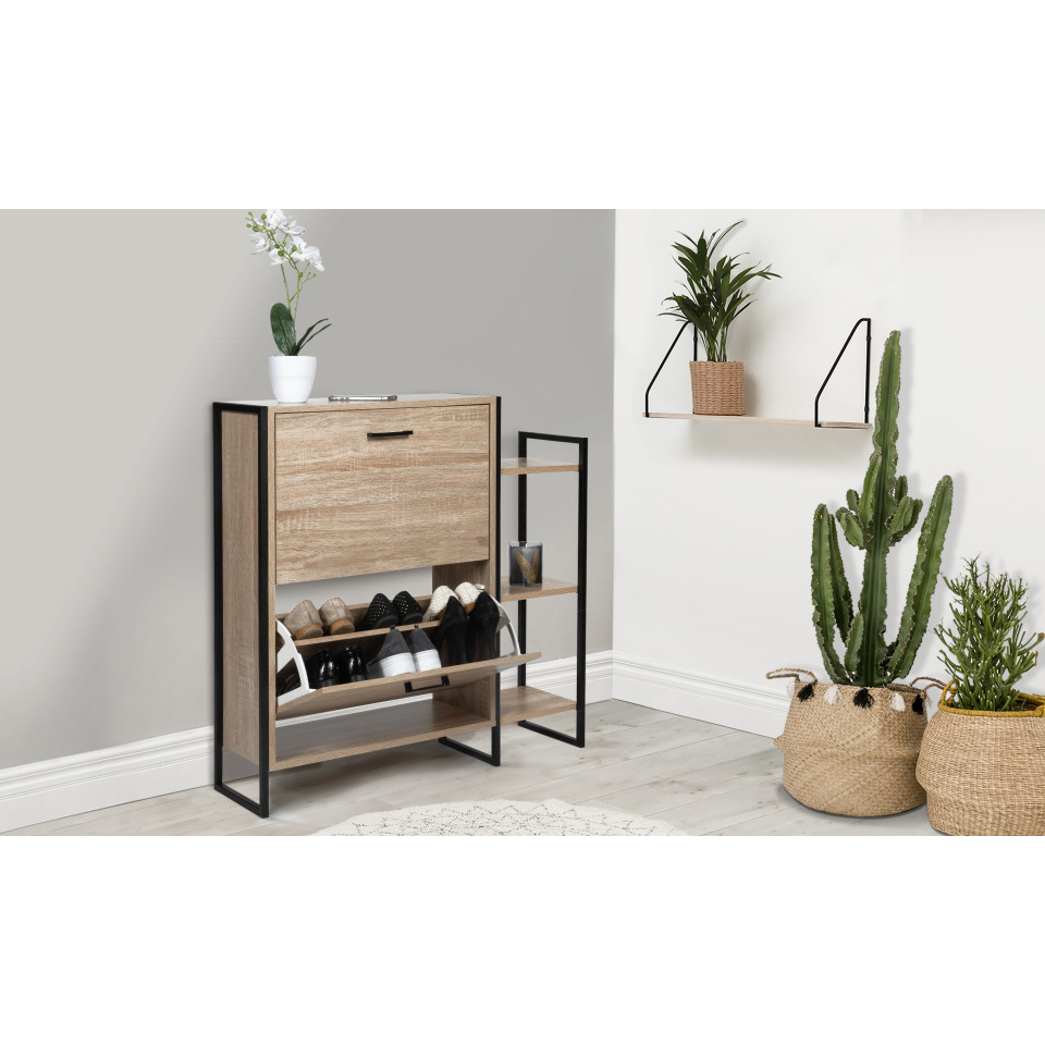 Meuble à chaussures industriel Alan 2 portes + étagère - 12 paires