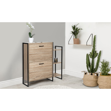 Meuble à chaussures industriel Alan 2 portes + étagère - 12 paires