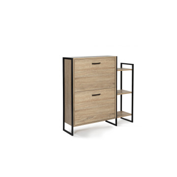 Meuble à chaussures industriel Alan 2 portes + étagère - 12 paires