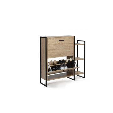 Meuble à chaussures industriel Alan 2 portes + étagère - 12 paires