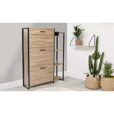 Meuble à chaussures industriel Alan 3 portes + étagère latérale - 18 paires