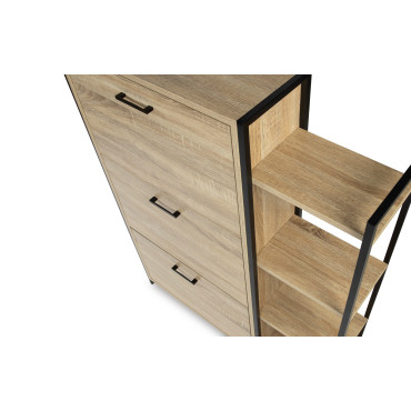 Meuble à chaussures industriel Alan 3 portes + étagère latérale - 18 paires