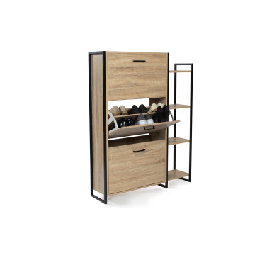 Meuble à chaussures industriel Alan 3 portes + étagère latérale - 18 paires