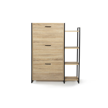 Meuble à chaussures industriel Alan 3 portes + étagère latérale - 18 paires