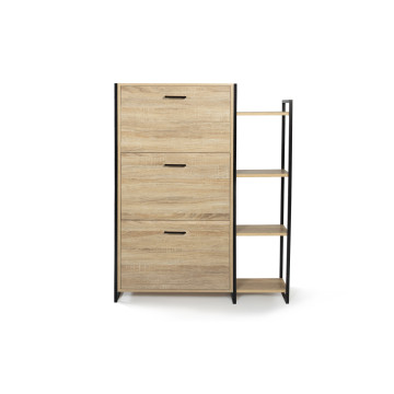 Meuble à chaussures industriel Alan 3 portes + étagère latérale - 18 paires