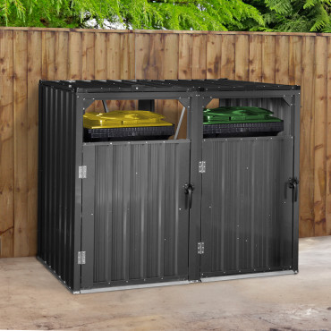 Cache poubelles double en métal gris anthracite