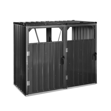Cache poubelles double en métal gris anthracite