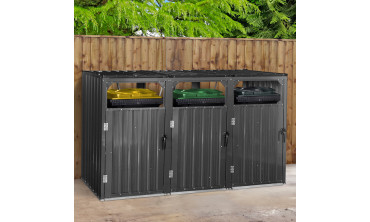 Cache poubelles triple en métal gris anthracite