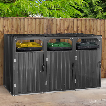 Cache poubelles triple en métal gris anthracite