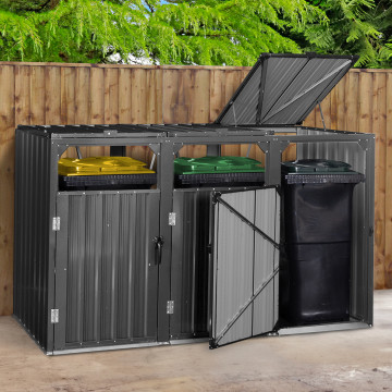 Cache poubelles triple en métal gris anthracite