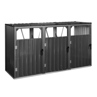 Cache poubelles triple en métal gris anthracite