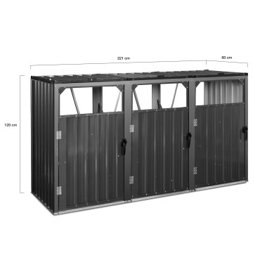 Cache poubelles triple en métal gris anthracite