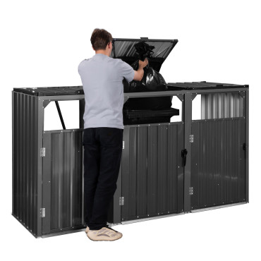 Cache poubelles triple en métal gris anthracite