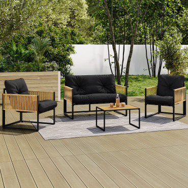 Salon de jardin Ozéa 4 places noir et cordage