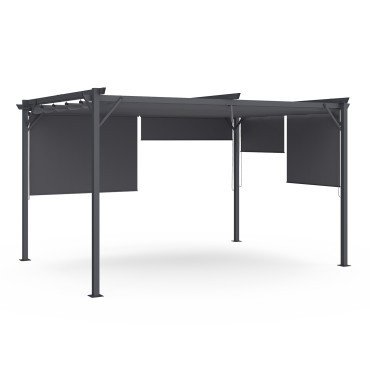 Pergola Marina 3x4m toit rétractable + 4 stores gris