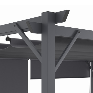 Pergola Marina 3x4m toit rétractable + 4 stores gris