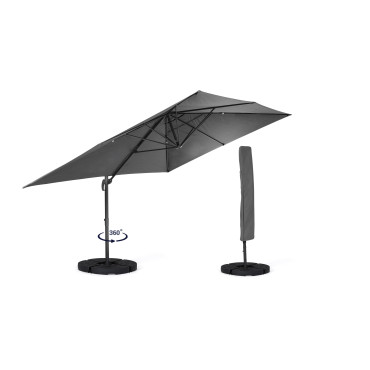 Parasol Sombra 360° rectangle gris 4x3m avec housse et dalles