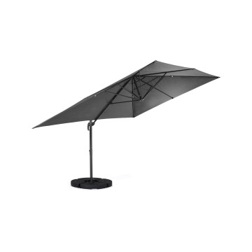 Parasol Sombra 360° rectangle gris 4x3m avec housse et dalles