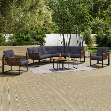 Salon de jardin d'angle Ozéa 8 places gris et cordage
