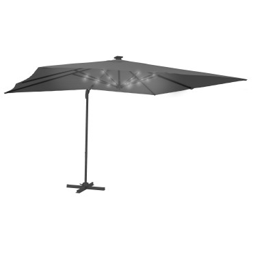 Parasol Sombra 360° rectangle 4x3m gris + housse et éclairage LED