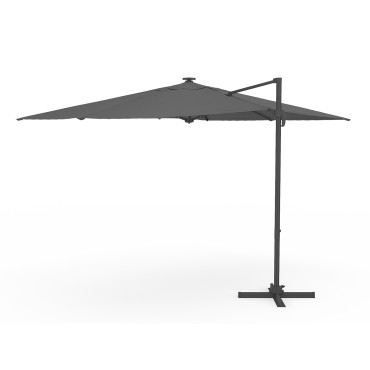 Parasol Sombra 360° rectangle 4x3m gris + housse et éclairage LED