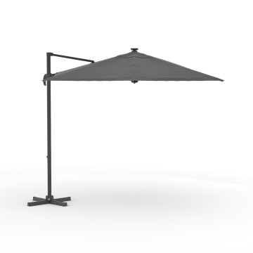 Parasol Sombra 360° rectangle 4x3m gris + housse et éclairage LED