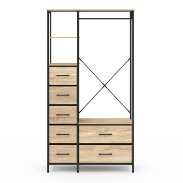 Dressing Iris penderie et 7 tiroirs bois et noir