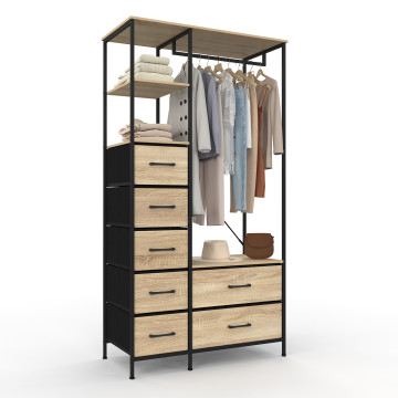 Dressing Iris penderie et 7 tiroirs bois et noir