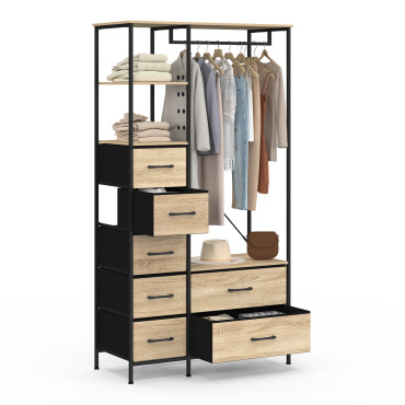 Dressing Iris penderie et 7 tiroirs bois et noir