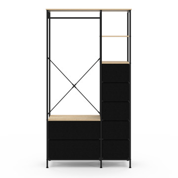 Dressing Iris penderie et 7 tiroirs bois et noir