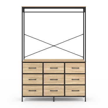 Dressing Iris penderie et 9 tiroirs bois et noir