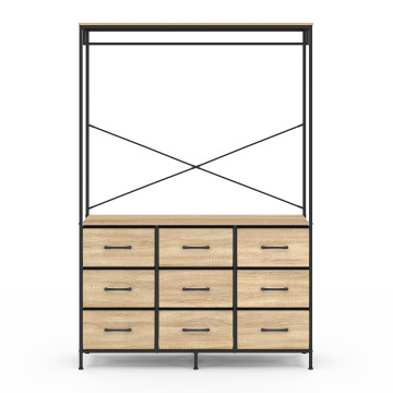 Dressing Iris penderie et 9 tiroirs bois et noir