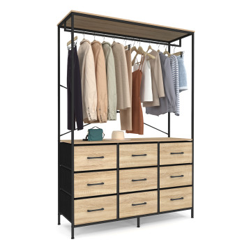 Dressing Iris penderie et 9 tiroirs bois et noir