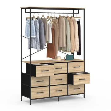 Dressing Iris penderie et 9 tiroirs bois et noir