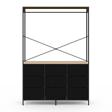 Dressing Iris penderie et 9 tiroirs bois et noir