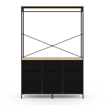 Dressing Iris penderie et 9 tiroirs bois et noir