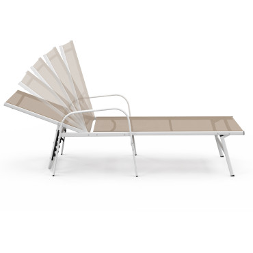 Transats inclinables 5 positions en textilène beige - lot de 2