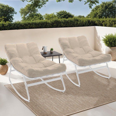 Fauteuils de jardin à bascule Ariane coussin beige - lot de 2