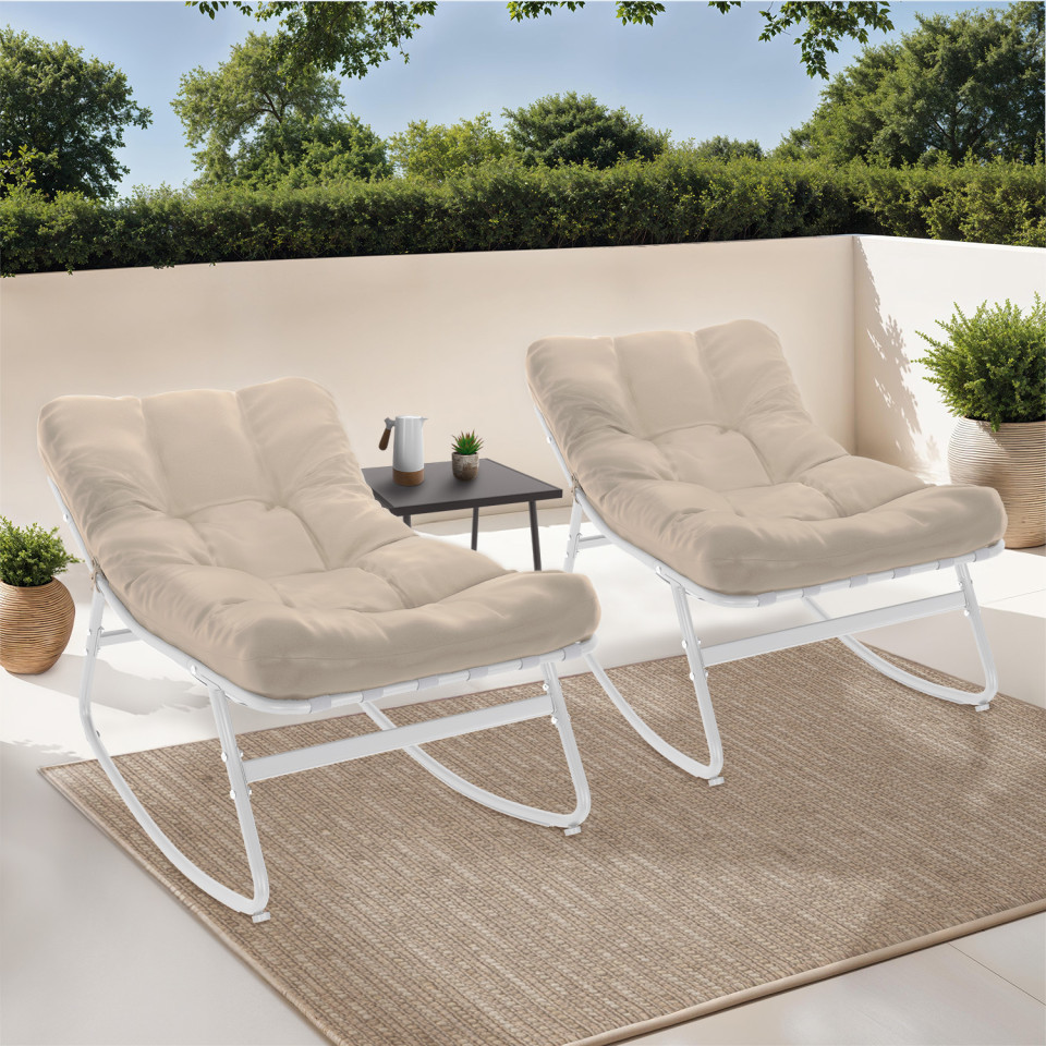 Fauteuils de jardin à bascule Ariane coussin beige - lot de 2