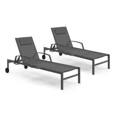 Transats inclinables Bornéo 5 positions avec tablette - lot de 2